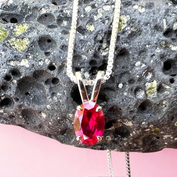 Handcrafted Ruby Pendant Sterling Silver 925 , July Birthstone, 40th Anniversary - Picture 1 of 9